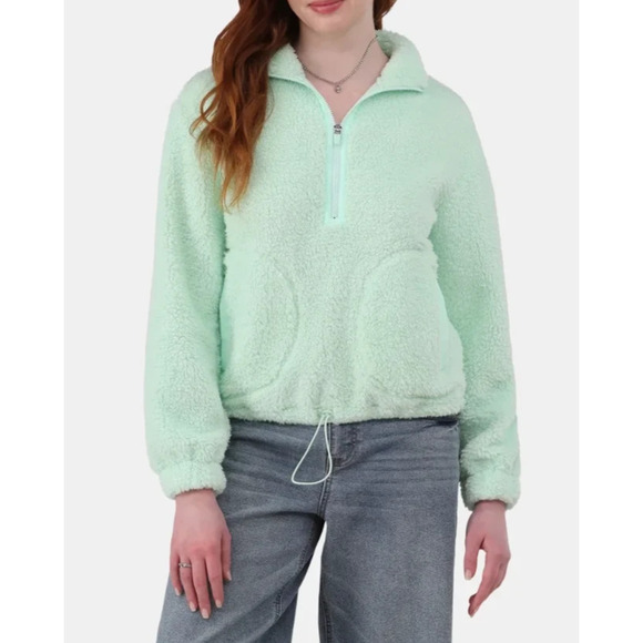 No Boundaries Womens Half Zip Plush Pullover with Pockets Fairy Green Size L - Picture 5 of 7